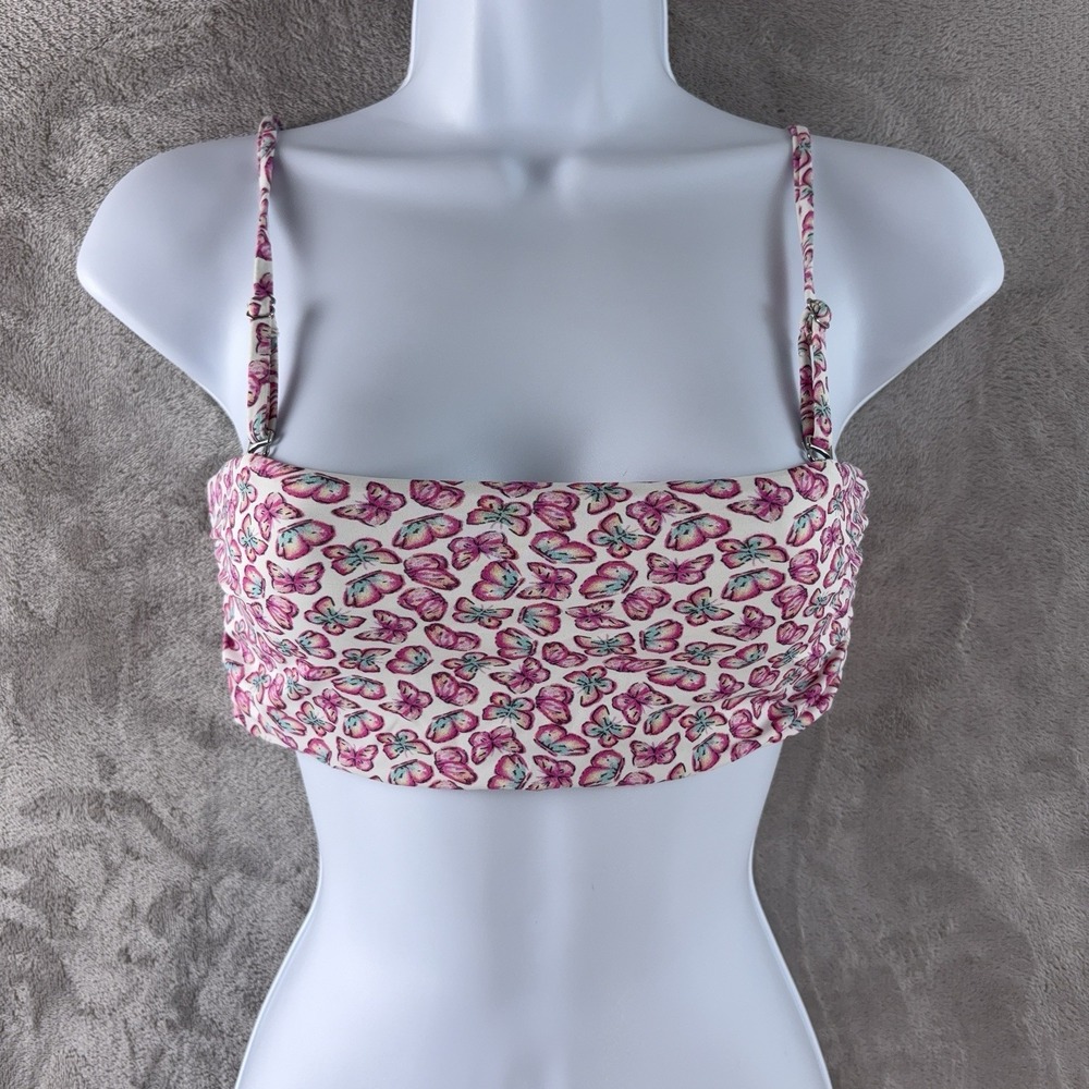 Frankies Bikinis Carrie Bandeau Bikini Top Womens‎ Size XS Pink Butterfly